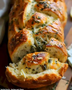 Aufgedrehtes Knoblauch Kräuter Käsebrot