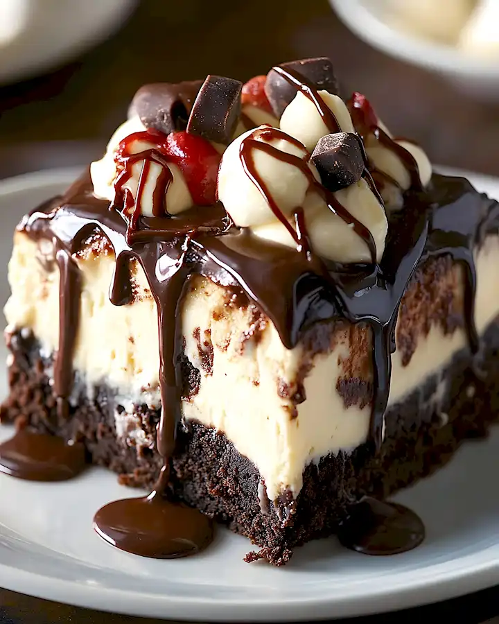 Brownie Cheesecake mit Hot Fudge Topping