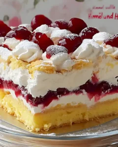 Himmelstorte mit Kirschen und Vanillecreme