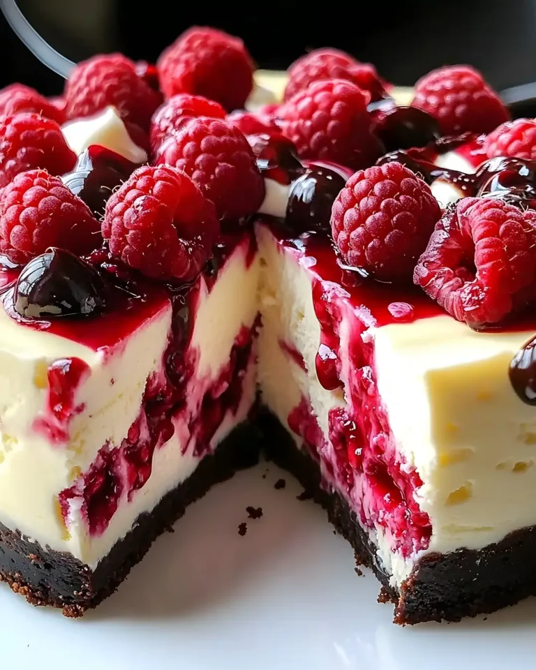 Käsekuchen mit weißer Schokolade und Himbeeren: Einfach