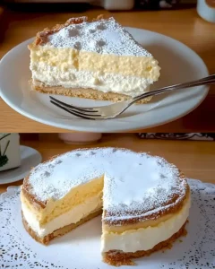 Saftiger Pudding Schneekuchen mit Quark und Baiser