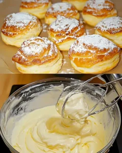 Schnelle Blätterteigteilchen mit Pudding und Mandeln