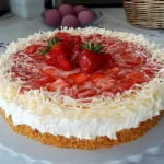 Schnelle Philadelphiatorte mit Kirschen und Mandeln