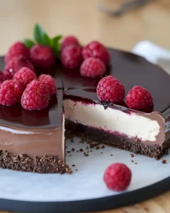 Super Schoko-Käsekuchen mit Himbeeren