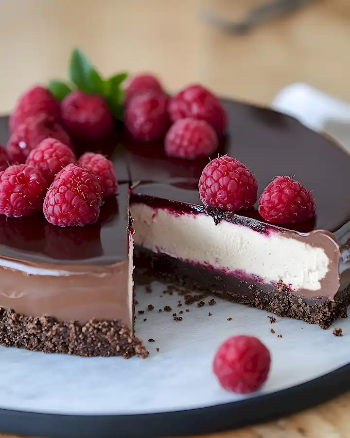 Super Schoko-Käsekuchen mit Himbeeren