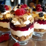 Weihnachtliches Schichtdessert mit Früchten und Keksen