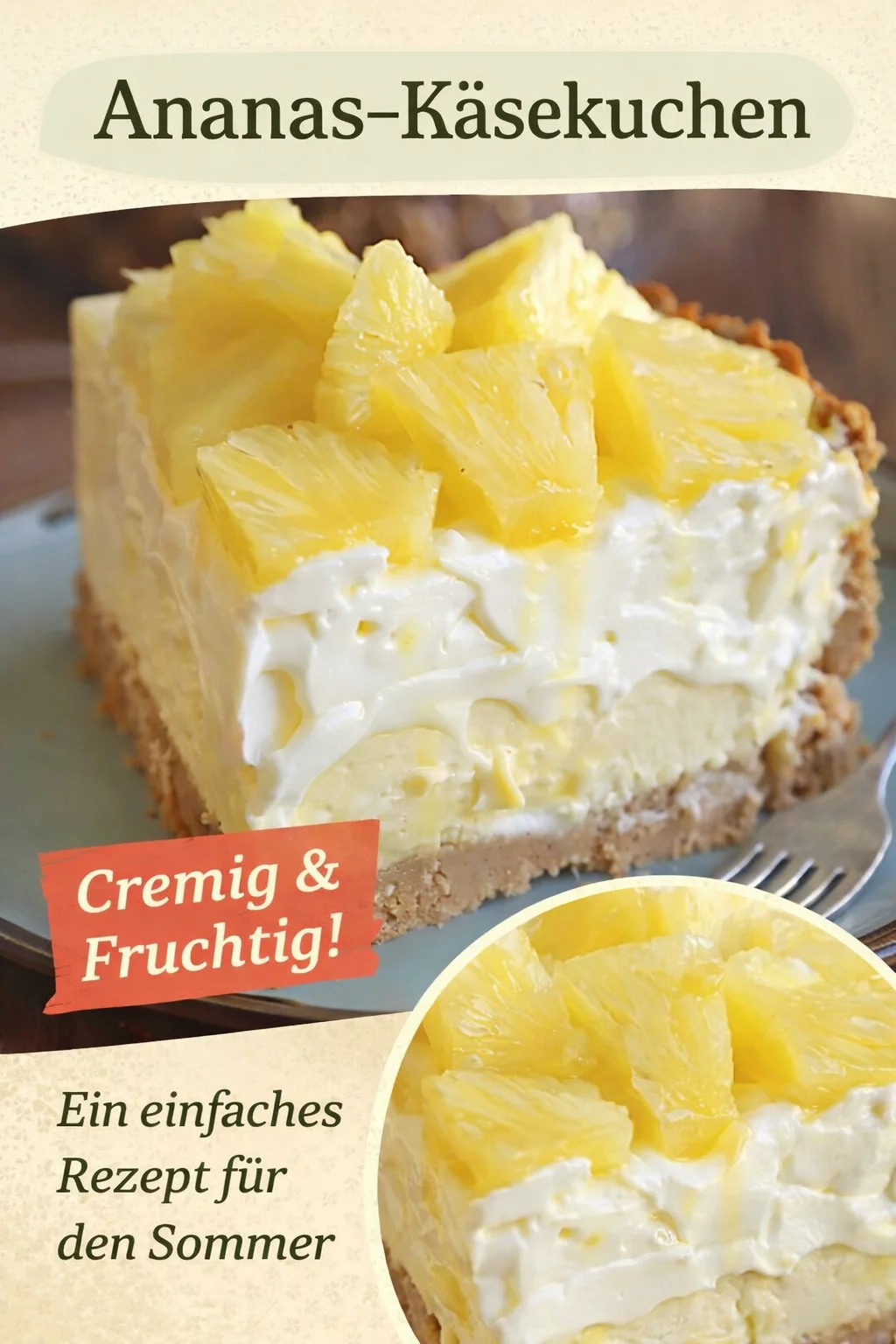 Ananas Käsekuchen Rezept: Einfach, köstlich und perfekt für jeden Anlass - Lust auf ein Stückchen Urlaub im Kuchenformat? Probiere diesen Ananas Käsekuchen! Er vereint cremigen Käsekuchen mit fruchtiger Ananas auf einem knusprigen Keksboden. Egal ob für einen feierlichen Anlass oder einfach zum Kaffee, dieses Rezept ist einfach zuzubereiten und sorgt für Begeisterung. Zögere nicht, deinen Gästen ein tropisches Geschmackserlebnis zu bieten! Schau dir jetzt das Rezept an! #AnanasKäsekuchen #Backen #Dessert
