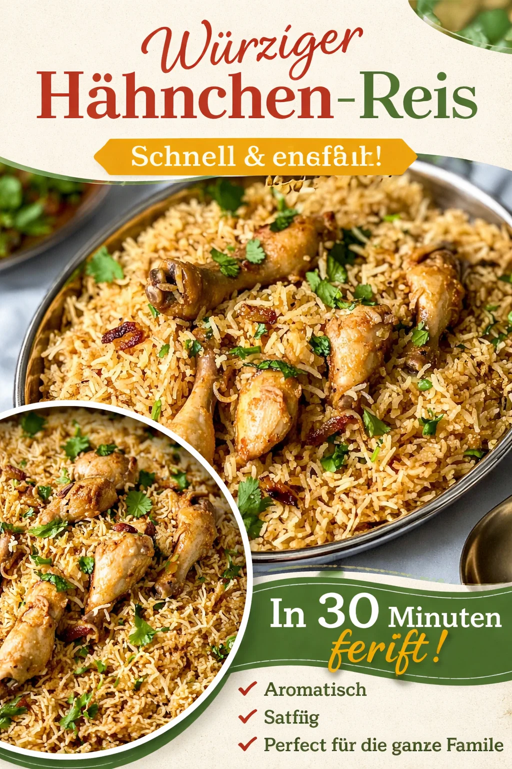 Aromatisches Hähnchen-Pilaw mit duftendem Basmati-Reis für wahre Feinschmecker - Entdeckt das Geheimnis der indischen Küche mit diesem aromatischen Hähnchen-Pilaw! Zartes Hähnchen, duftender Basmati-Reis und eine Vielzahl warmer Gewürze sorgen für ein Geschmackserlebnis der Extraklasse. Perfekt für eure nächste Dinner-Party oder ein gemütliches Abendessen zu Hause. Probiert es aus und lasst euch verzaubern! #HähnchenPilaw #IndischeKüche #LeckereRezepte