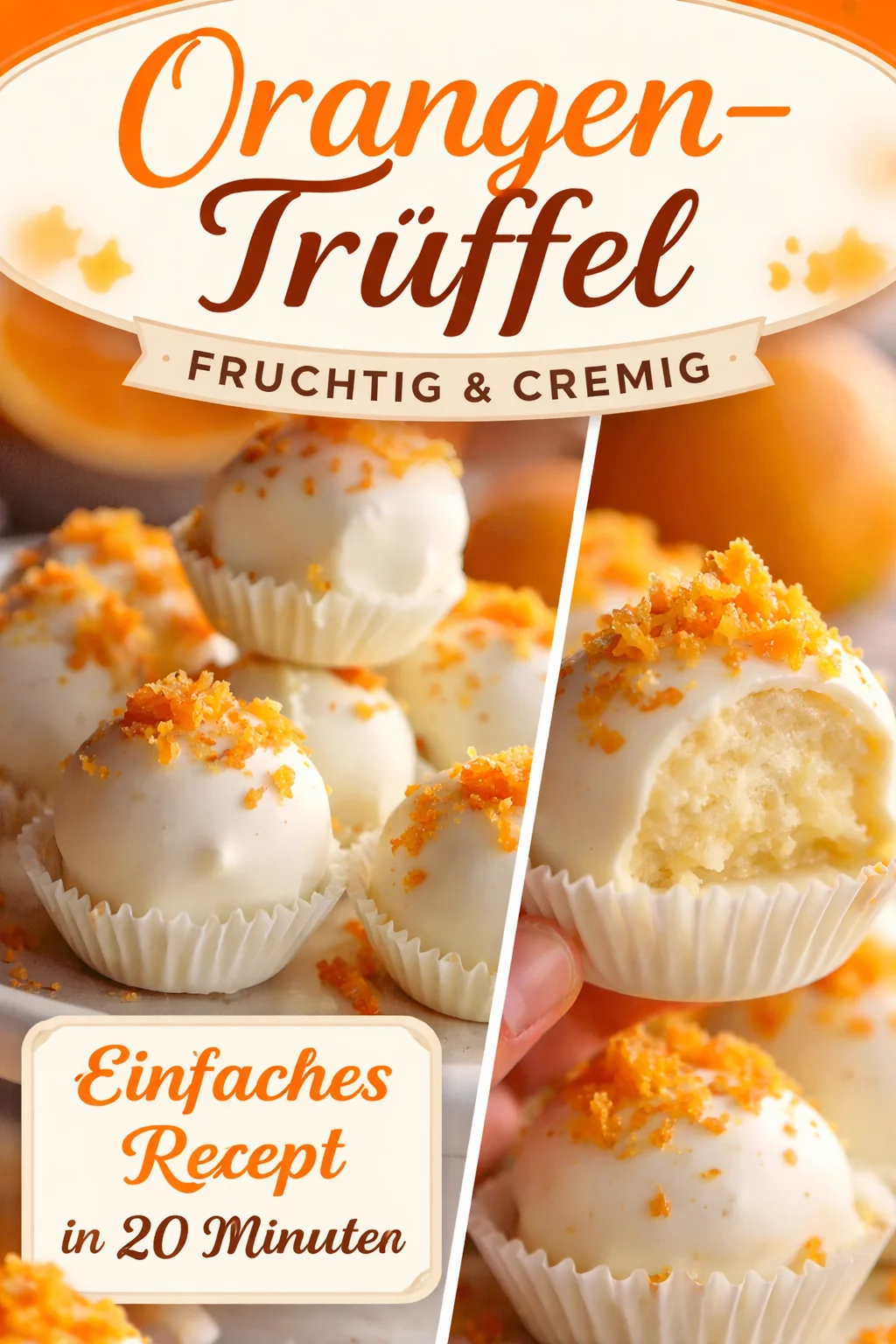 Einfache Orangencreme Trüffel – Ohne Backen himmlisch genießen! - Hast du Lust auf eine köstliche Versuchung? Mit meinem Rezept für Orangencreme Trüffel verwöhnst du dich und deine Gäste ohne Backen! Diese kleinen Leckereien sind perfekt für jedes Fest, als Geschenk oder einfach nur so. Lass dich von der unwiderstehlichen Kombination aus Frischkäse und fruchtiger Orange verführen. Probiere es aus und bringe einen Hauch von Süße in deinen Tag! #Orangencreme #Trüffel #DessertLeckerei