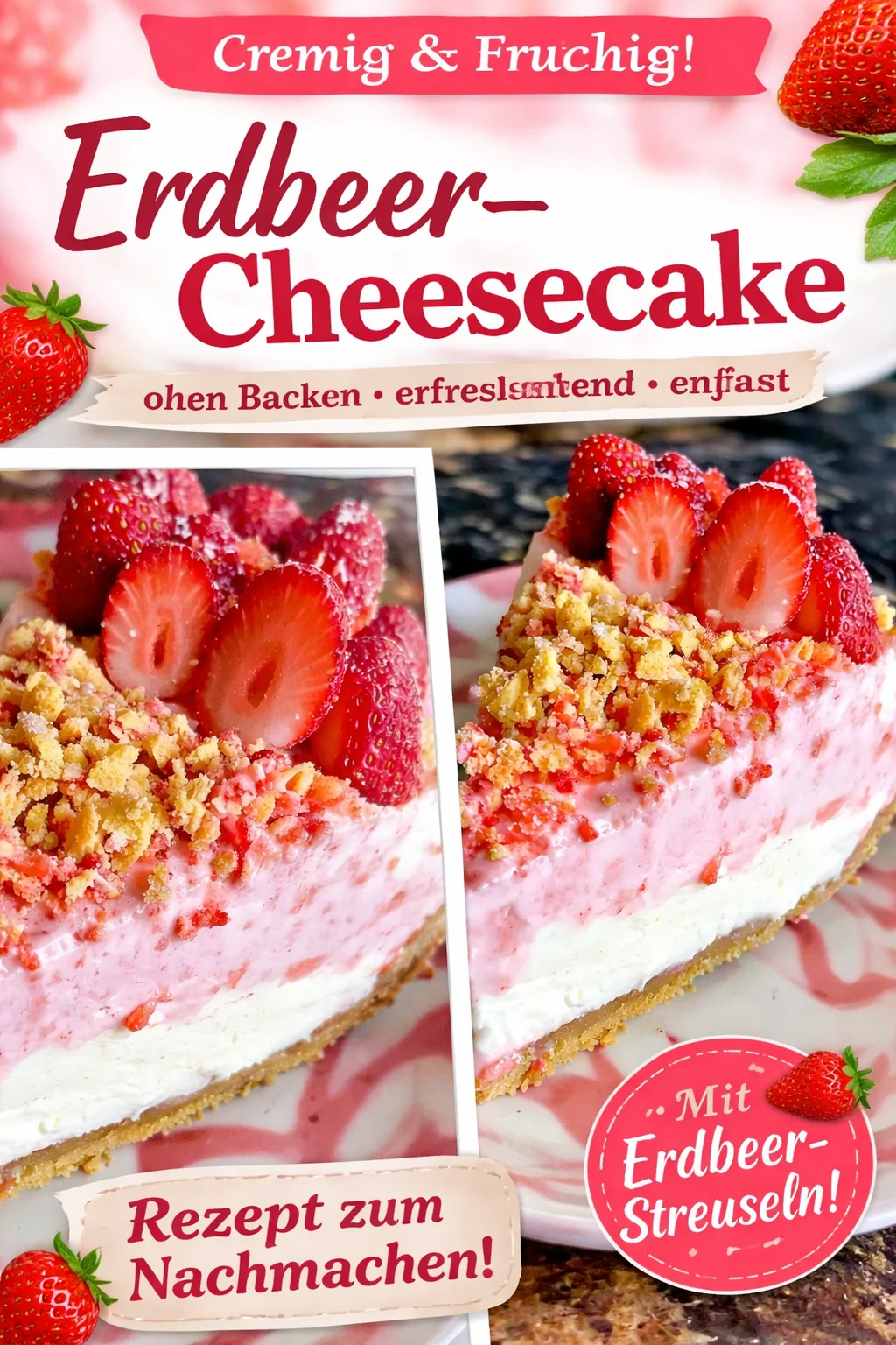 Erleben Sie den unwiderstehlichen Erdbeertraum Käsekuchen – einfach und köstlich! - Lernen Sie, wie Sie diesen cremigen Käsekuchen mit knackigem Erdbeer-Crunch zubereiten! Ideal für jedes Fest und garantiert ein Hit bei Ihren Gästen. Verwöhnen Sie Ihre Liebsten mit einem Geschmackserlebnis der Extraklasse. Jetzt das einfache Rezept ausprobieren und jeden Bissen genießen! Teilen Sie Ihre Kreationen! #Käsekuchen #Backen #Erdbeeren