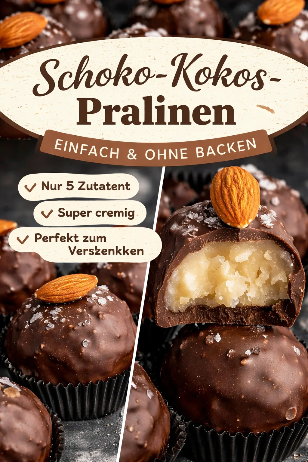 Genießen Sie Mandeln-Kokos-Dunkle Schokoladentrüffel – Ein Genuss für Schokoladenliebhaber!