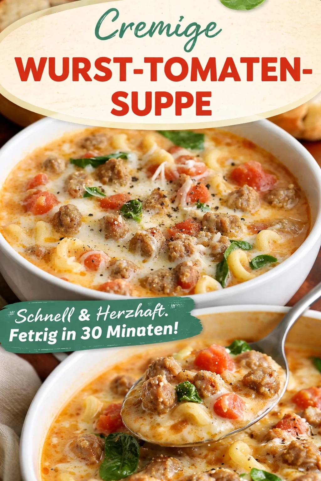 Köstliche cremige Wurstsuppe: Ihr neues Lieblingsrezept für kalte Tage - Entdecken Sie das perfekte Rezept für eine cremige italienische Wurstsuppe, die Herzen erwärmt! Mit herzhaften Wurststücken, cremigem Parmesan und aromatischen Kräutern wird diese Suppe zum Highlight jeder Mahlzeit. Ideal für gemütliche Abende oder als schnelles Mittagessen. Probieren Sie dieses Rezept aus und genießen Sie den vollen Geschmack. Kochen Sie heute Ihre nächste Wurstsuppe! #Wurstsuppe #Rezeptideen #SupperLovers