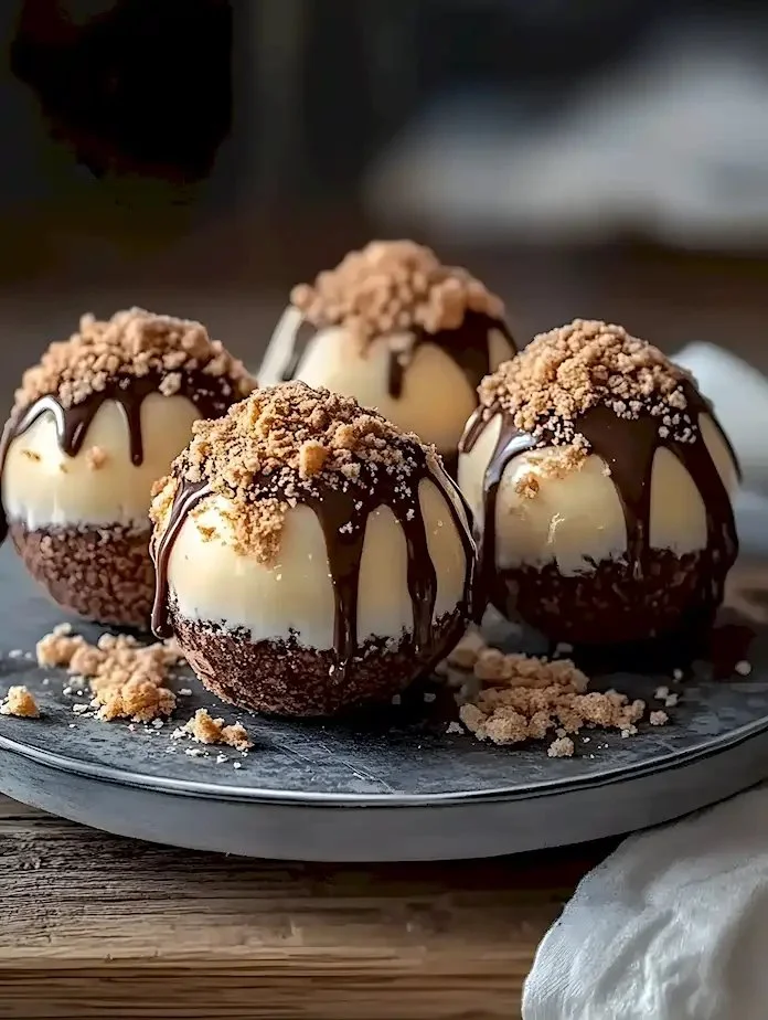 Käsekuchen Kugeln auf einem Teller präsentiert, ideal für Snacks und Desserts