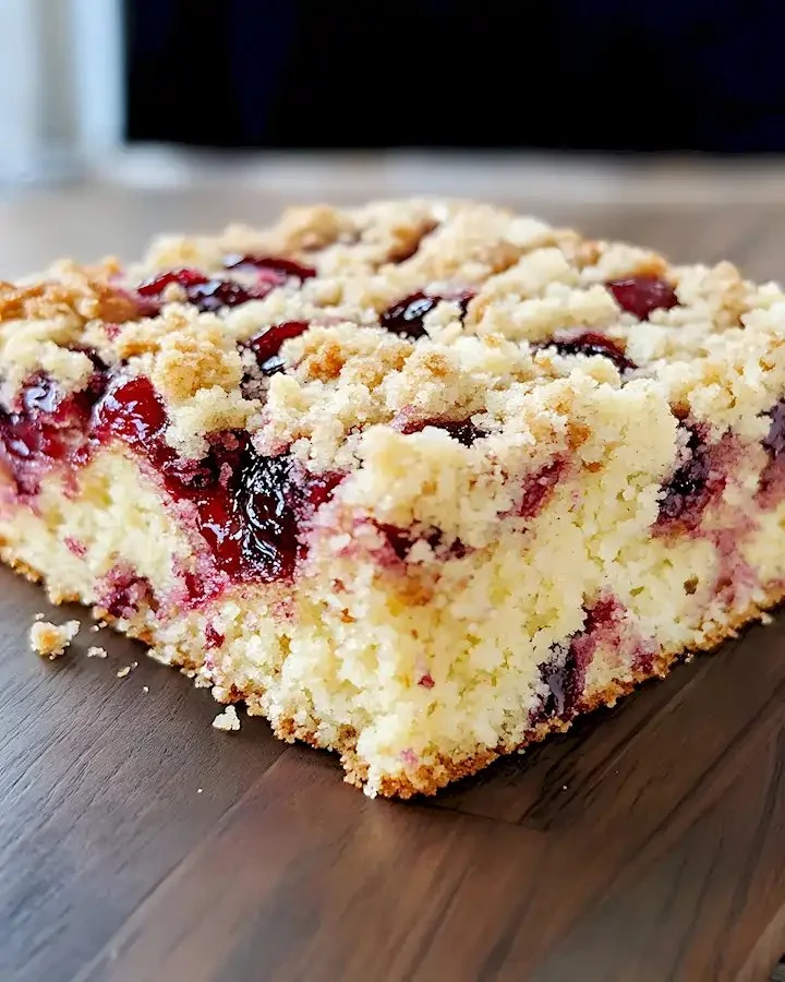 Kirsch-Streusel mit Vanille-Pudding 5 Kirsch-Streusel mit Vanille-Pudding auf einem Teller serviert