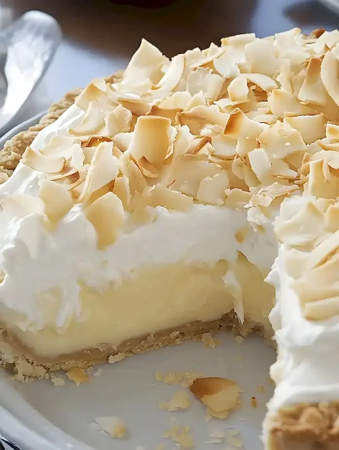 Leckere Kokosnusscreme-Torte auf einem eleganten Kuchenteller