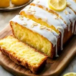 Zitronenkuchen mit Joghurt auf einem Teller, frisch gebacken und garniert.