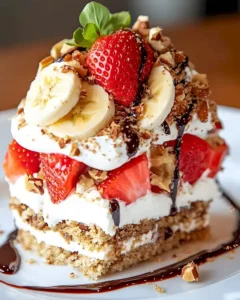 Mini Erdbeer-Käsekuchen mit knuspriger Mousse auf einem weißen Teller