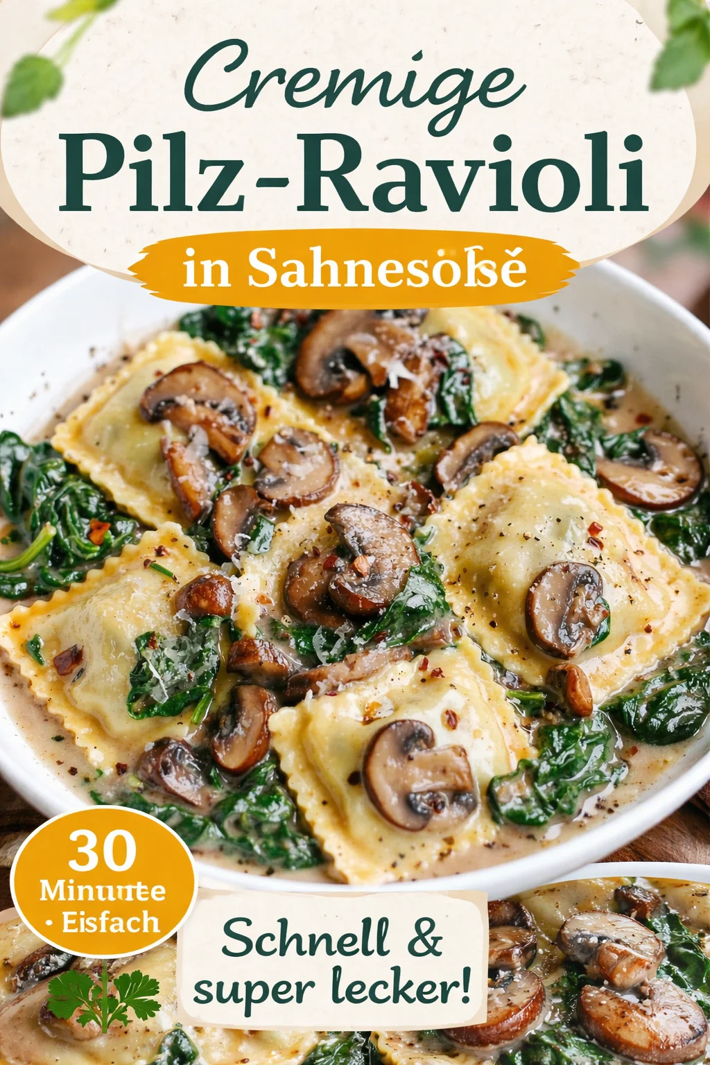 Pilzravioli mit Spinat – Schnelles & Einfaches Rezept für die ganze Familie - Entdecken Sie unser Rezept für Pilzravioli mit Spinat, ein köstliches und einfaches Gericht für Wochentage! Mit nur 6 Zutaten und einer Zubereitungszeit von 30 Minuten, eignet sich dieses vegetarische Pasta-Gericht perfekt für Ihre nächsten Familienessen oder Gäste. Probieren Sie es aus und überzeugen Sie sich selbst. Ihre Liebsten werden es lieben! #VegetarischeKüche #SchnelleRezepte #PastaLovers
