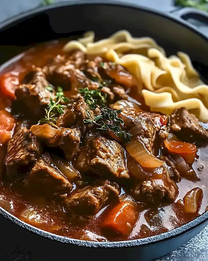 Schweizer Rindfleisch im Dutch Oven zubereitet