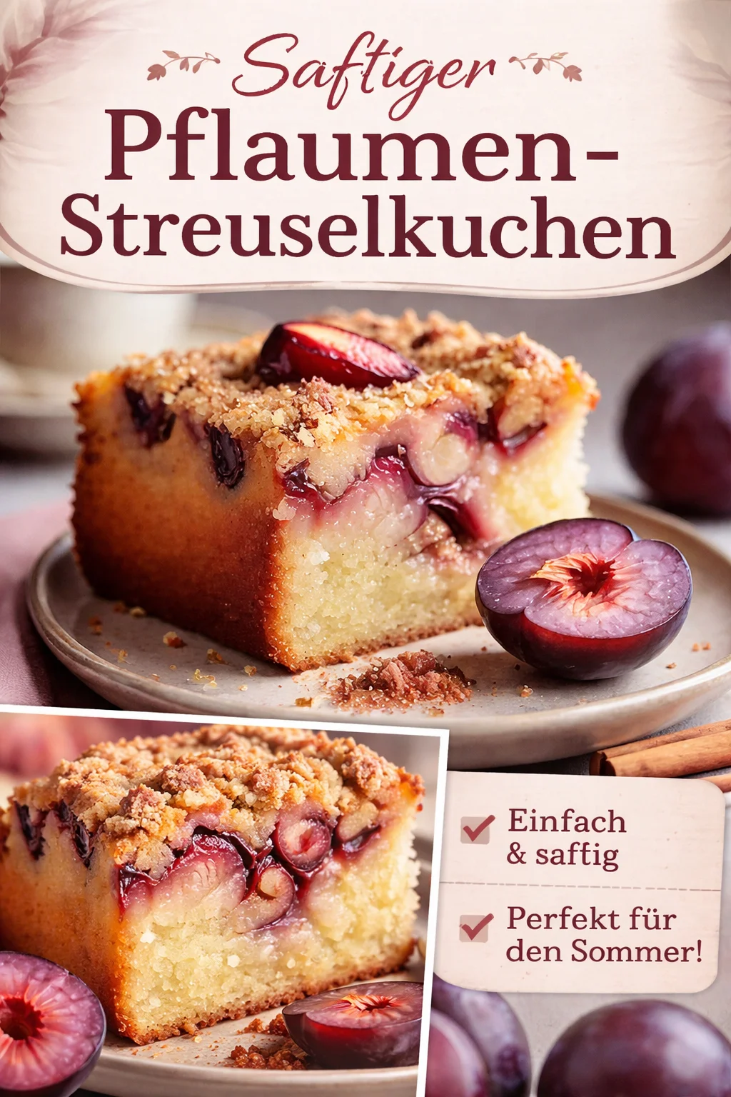 Unwiderstehlicher Zwetschgenkuchen mit knusprigen Streuseln - Entdecken Sie den köstlichen Zwetschgenkuchen mit Streuseln! Dieses Rezept vereint saftige Zwetschgen und einen zarten Teig, gekrönt von knusprigen Streuseln. Jeder Bissen sorgt für ein Geschmacksfeuerwerk, das begeistert! Backen Sie schnell und einfach diesen delikaten Kuchen und verwöhnen Sie Ihre Liebsten. Probieren Sie es aus! #Zwetschgenkuchen #Backen #Streusel