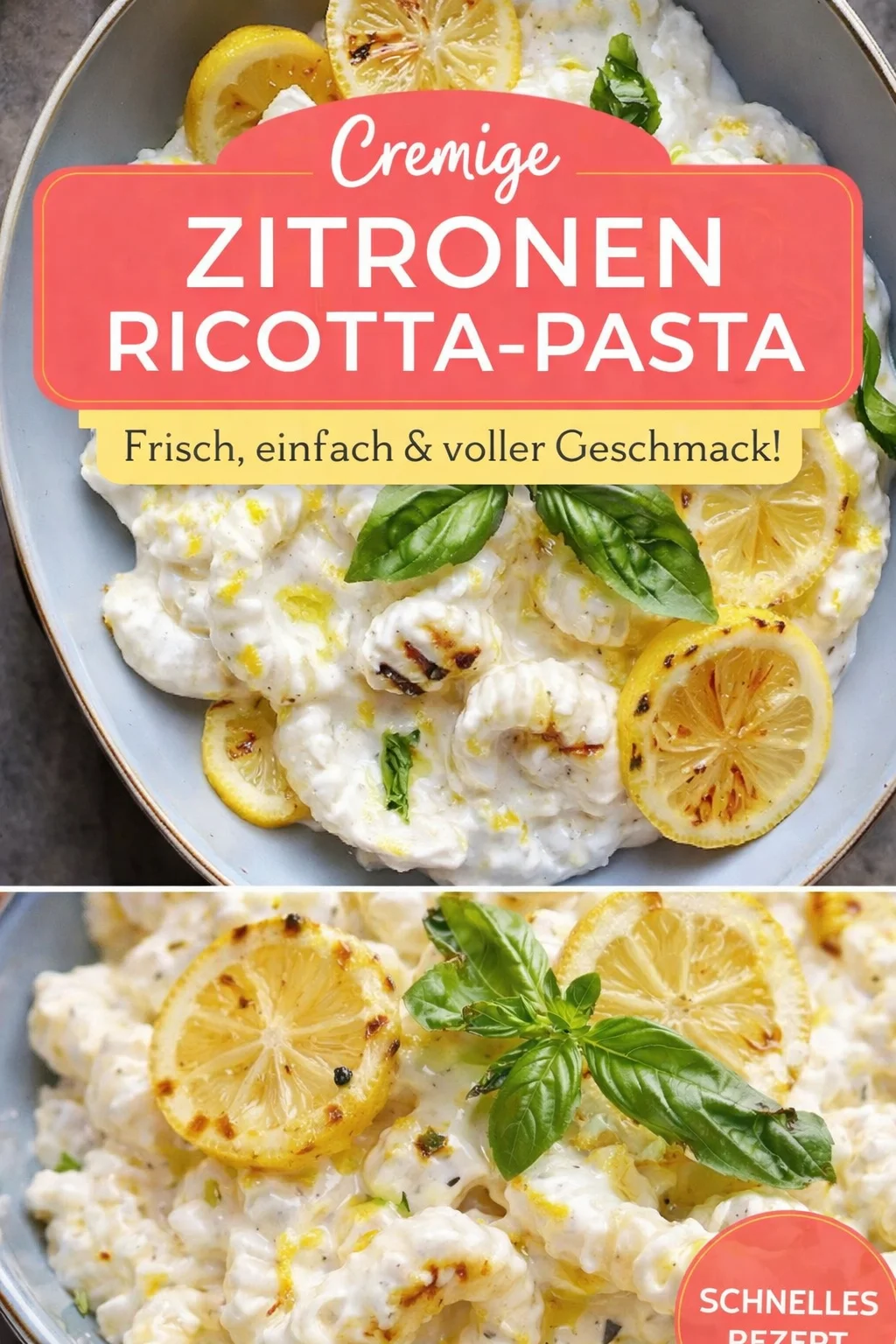 Zitronen-Ricotta Pasta – Cremig, Gegrillt und Einfach Zubereitet - Entdecke das italienische Flair mit dieser cremigen Zitronen-Ricotta Pasta! Ideal für ein einfaches, schmackhaftes Abendessen oder als Lichtes Gericht. Überrasche deine Gäste mit dieser leckeren Kombination aus Frische und Cremigkeit. Perfekt abgerundet mit Basilikum. Probiere es jetzt und genieße jeden Bissen! #Pasta #ItalienischeKüche #Rezept