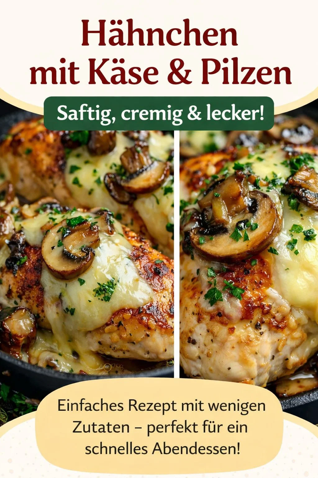 Gefüllte Hähnchenbrust: Ein einfaches Rezept für geschmackliche Highlights - Entdecke unser köstliches Rezept für gefüllte Hähnchenbrust mit einer unwiderstehlichen Mischung aus cremigem Käse und aromatischen Champignons. Dieses Gericht ist nicht nur lecker, sondern auch einfach zuzubereiten – ideal für ein schnelles Abendessen oder besondere Anlässe. Bereite dir jetzt eine Geschmacksexplosion auf dem Teller vor! Probiere es aus und teile deine Kreationen! #Hähnchenbrust #Rezeptideen #LeckereRezepte