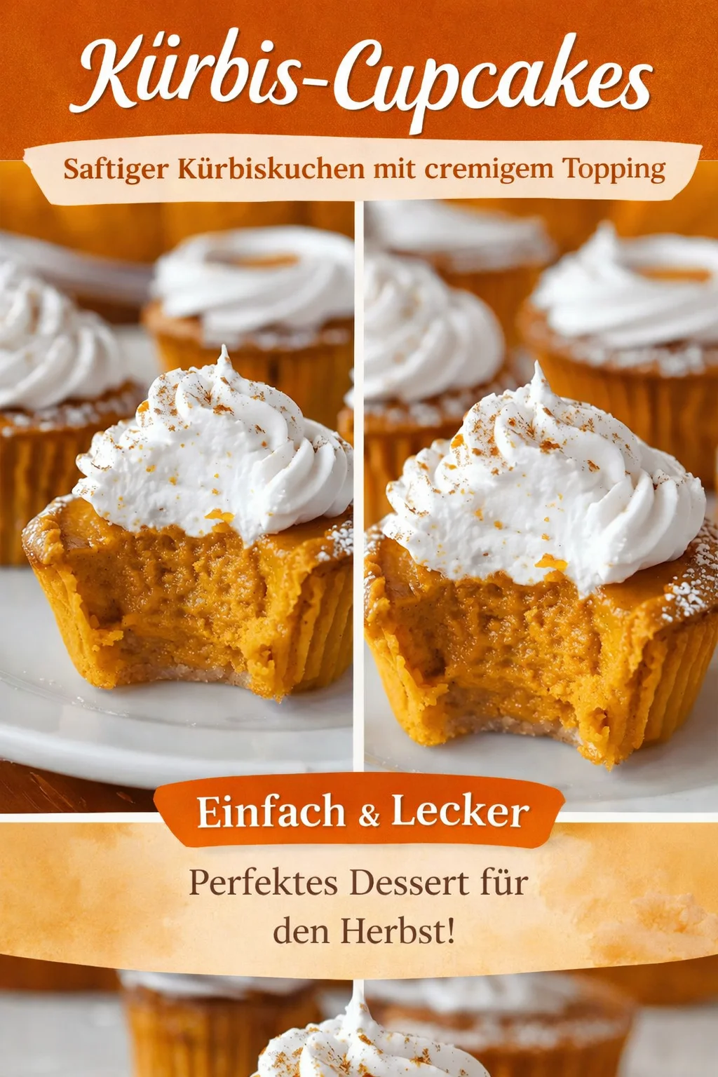Genieße den Herbst mit unwiderstehlichen Kürbis Pie Cupcakes - Lust auf einen herbstlichen Genuss? Diese Kürbis Pie Cupcakes sind die perfekte Mischung aus Geschmack und Einfachheit. Mit Kürbispüree und warmen Gewürzen sind sie ideal für jede Feier oder zum Nachmittagskaffee. Lass dich von den Mini-Versionen des klassischen Kürbiskuchens verzaubern! Probiere das Rezept gleich aus und verwandle deinen Herbst mit diesen süßen Leckereien! #KürbisCupcakes #Herbstgenuss #Backen