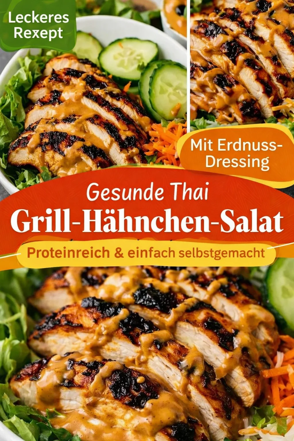 Gesunde Bowl mit gegrilltem Hähnchen und süchtig machender Erdnusssoße - Lust auf eine köstliche und gesunde Bowl? Diese Kombination aus saftigem, gegrilltem Hähnchen und einer unvergleichlichen Erdnusssoße wird deine Geschmacksknospen verwöhnen und dich direkt nach Thailand entführen! Perfekt für ein schnelles Mittagessen oder Dinner. Probiere es jetzt aus und bringe ein Stück Fernost in deine Küche! #Rezept #ThaiBowl #EssenLernen