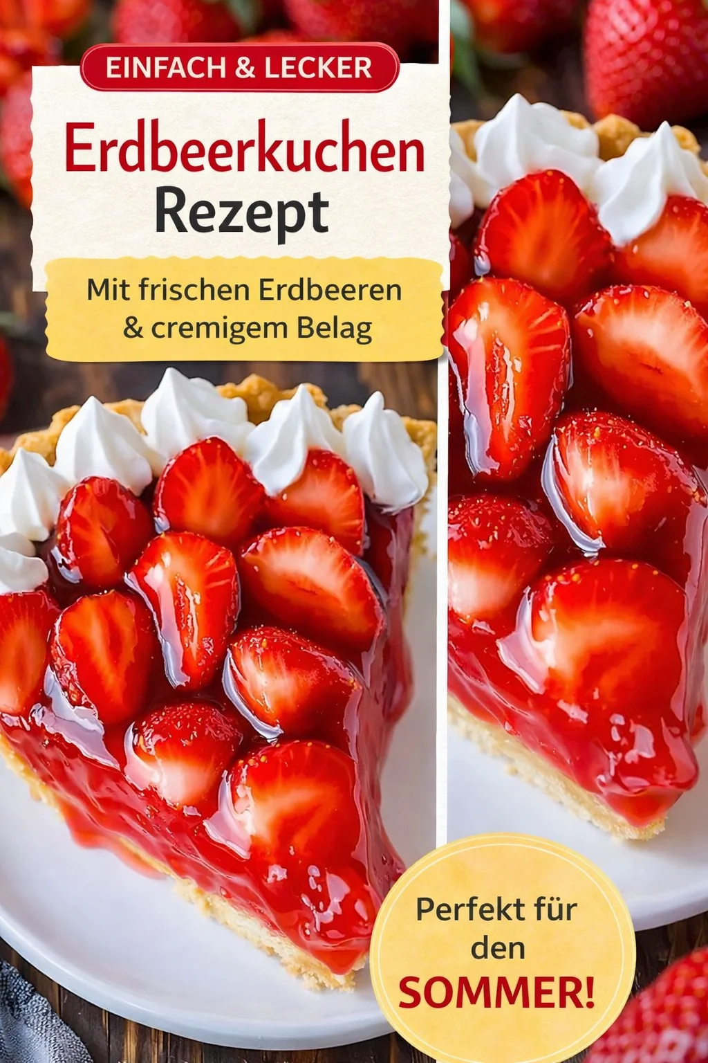 Herrlich frische Glasierte Erdbeer Torte für den Sommergenuss Herrlich frische Glasierte Erdbeer Torte für den Sommergenuss - Genießen Sie den Sommer mit dieser traumhaften glasierten Erdbeer Torte! Perfekt für entspannte Nachmittage oder Feierlichkeiten. Diese Torte überzeugt mit ihrem frischen Erdbeergeschmack und der köstlichen Glasur. Bereiten Sie sich auf ein Geschmackserlebnis vor, das Ihre Gäste lieben werden! Probieren Sie es aus und teilen Sie Ihre Kreationen mit uns! #ErdbeerTorte #Sommersweet #Dessertliebe