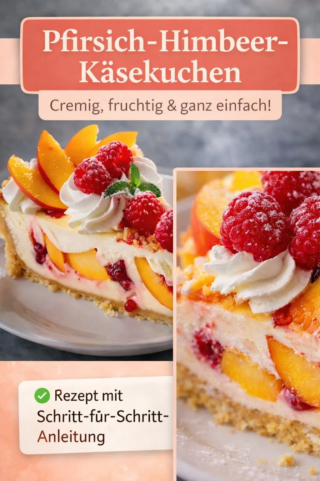 Saftiger Pfirsich Himbeer Käsekuchen für dein Sommerglück Saftiger Pfirsich Himbeer Käsekuchen für dein Sommerglück - Entdecke das perfekte Rezept für einen fruchtigen Pfirsich Himbeer Käsekuchen! Saftig, cremig und ein wahres Highlight auf jeder Kaffeetafel. Lass dich von dieser Köstlichkeit verführen und erlebe, wie dieser Kuchen deine Gäste begeistern wird. Probiere es jetzt aus und zaubere dir ein Stück Sommer ins Haus! #Käsekuchen #Sommerrezepte #Desserts