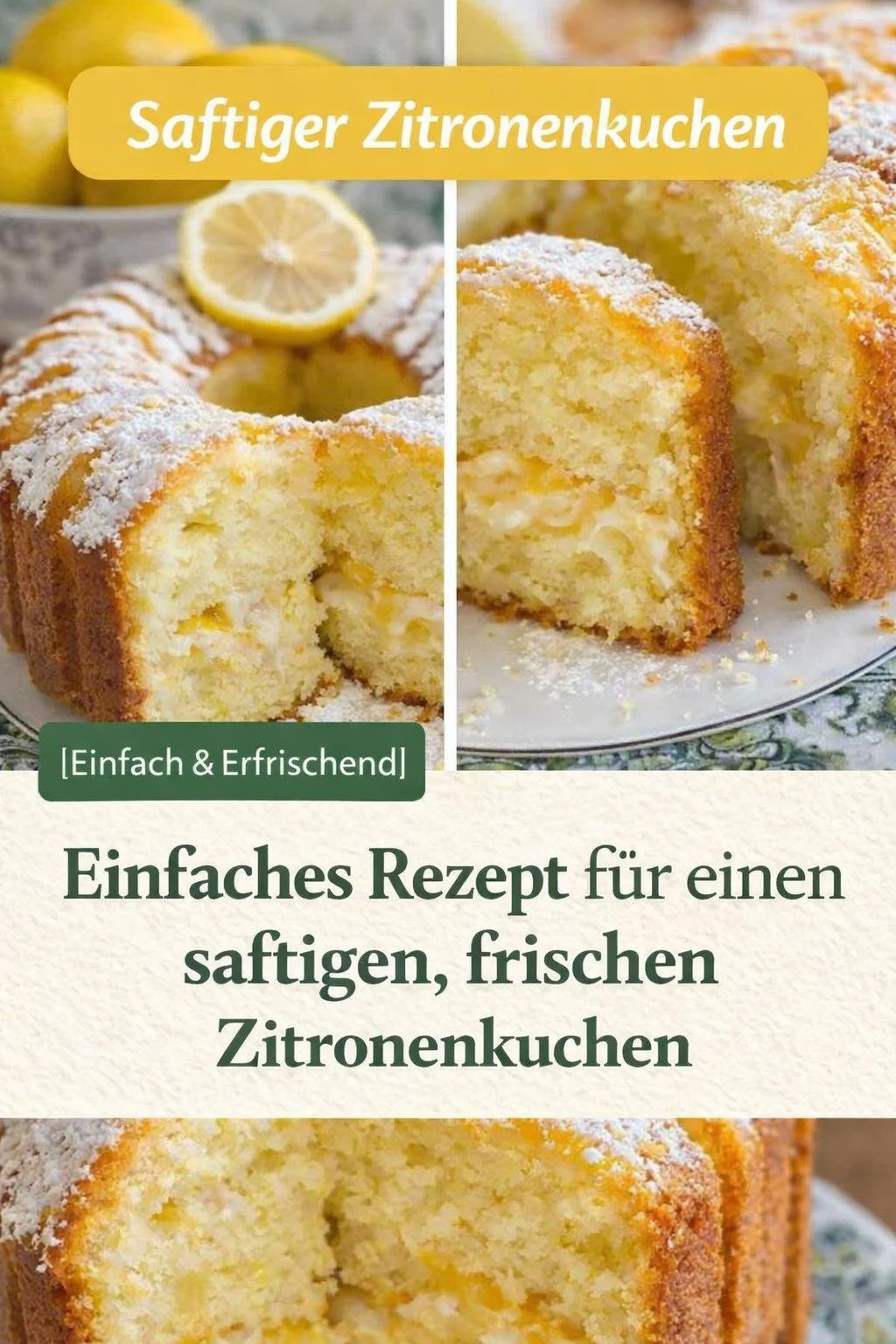 Saftiger Zitronenkuchen: Glück zum Teilen oder Genießen Saftiger Zitronenkuchen: Glück zum Teilen oder Genießen - Hast du Lust auf einen frischen Zitronenkuchen, der einfach glücklich macht? Unser saftiger und aromatischer Zitronenkuchen ist perfekt für jede Gelegenheit und bringt Sonne auf deinen Tisch! Probiere jetzt dieses einfache Rezept aus und verwöhne dich oder deine Lieben mit einem köstlichen Stück Kuchen. Lass dich von dem erfrischenden Geschmack verzaubern! Teile dein Ergebnis! #Zitronenkuchen #Kuchenrezept #Backen