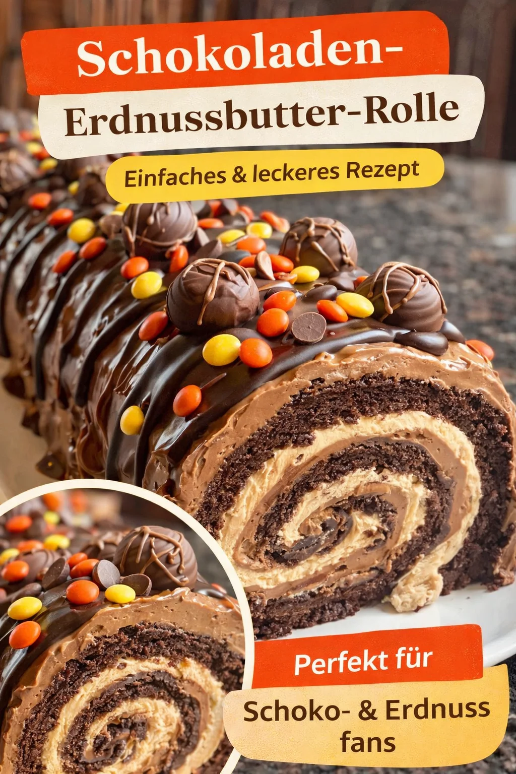 Unvergessliche Erdnussbutter Roulade: Schokoladengenuss pur! - Hast du Lust auf eine himmlische Erdnussbutter Roulade? Diese schokoladige Köstlichkeit vereint den unvergleichlichen Geschmack von Erdnussbutter mit einer luftigen Biskuitbasis. Ideal für jedes Dessert! Probiere es selbst aus und zaubere ein Lächeln auf die Gesichter deiner Liebsten. Klicke hier für das vollständige Rezept und entdecke, wie einfach es ist, dieses Meisterwerk zu kreieren! #Erdnussbutter #Dessertliebe #Kuchen