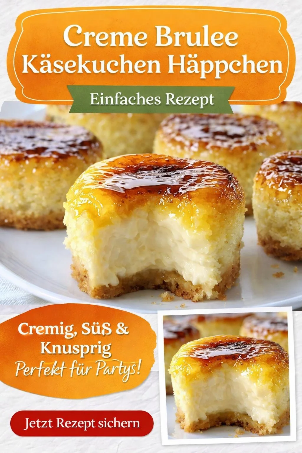Verführerische Mini Crème Brûlée Käsekuchen für jeden Anlass! - Entdeckt das perfekte Dessert: Mini Crème Brûlée Käsekuchen! Eine unwiderstehliche Kombination aus cremigem Käsekuchen und karamellisierter Kruste, die jeden Süßschnabel begeistert. Ideal für Feiern oder einfach zum Genießen. Probiert dieses Rezept und verzaubert eure Gäste mit einem Hauch von Eleganz! Jetzt nachbacken! #Käsekuchen #DessertRezepte #Süßspeisen