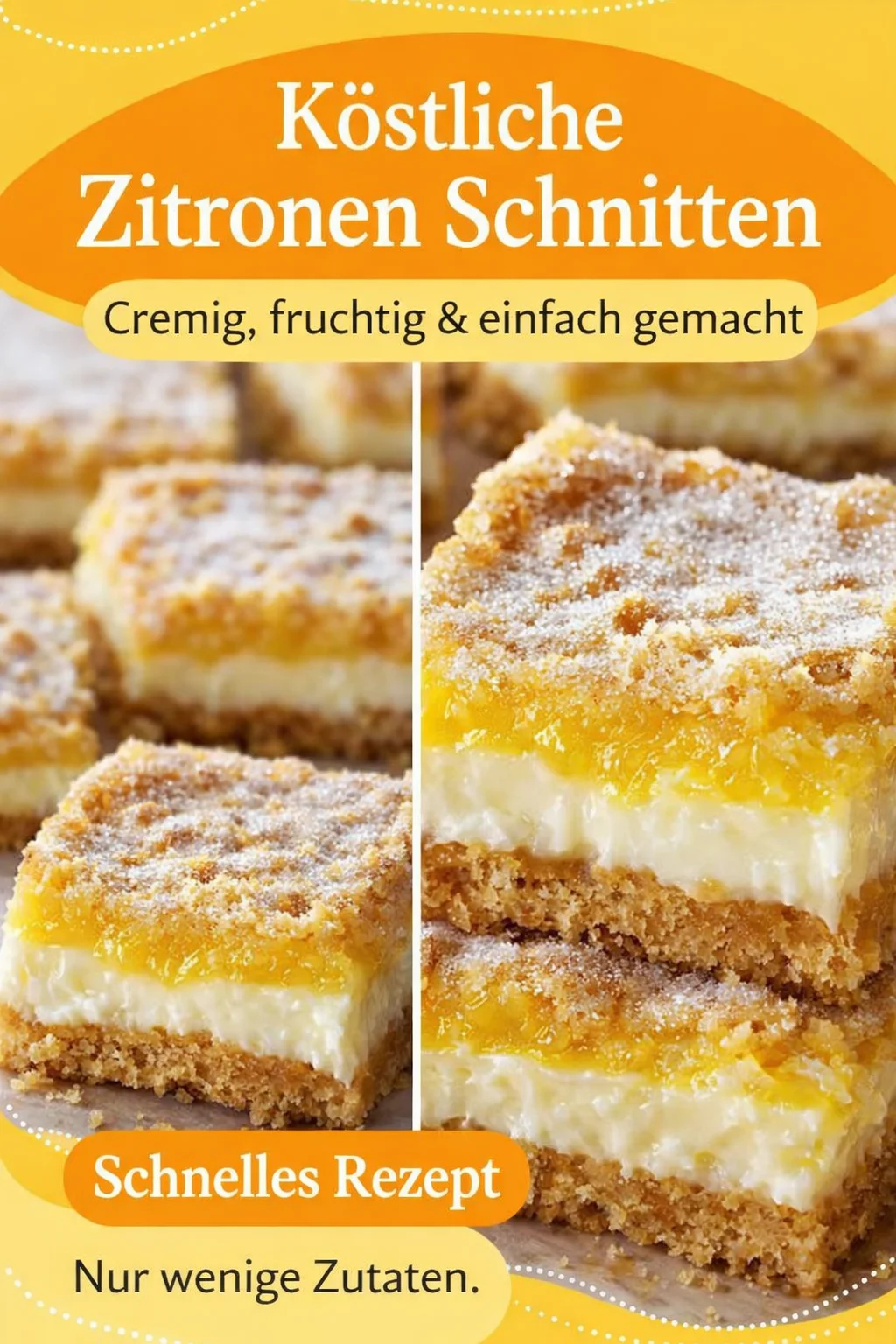 Zitronen Frischkäse Schnitten – Ein erfrischendes Dessert für jede Gelegenheit - Entdeckt die köstlichen Zitronen Frischkäse Schnitten! Mit einem zarten Blätterteigboden und einer cremigen Füllung, die das Beste aus Süße und Säure vereint. Perfekt für jeden Anlass: ob für ein Kaffeekränzchen oder als süßes Highlight auf der nächsten Feier. Dieses Rezept wird euch und eure Gäste begeistern! Probiert es aus und lasst euch von den frischen Aromen verführen! #Dessert #Zitronen #Backen