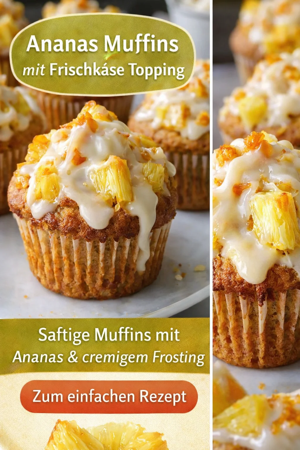 Delicious Ananas Karotten Muffins mit himmlischem Frischkäse Frosting - Entdecke die perfekte Kombination von Süße und Frische mit diesen Ananas Karotten Muffins! Der köstliche Duft von Zimt und Ananas wird dich sofort verzaubern. Perfekt für gemütliche Nachmittage oder als Teil eines leckeren Frühstücks. Lass dir diese süße Versuchung nicht entgehen! Probiere das Rezept jetzt aus und verwöhne dich und deine Lieben. #Muffins #Backen #LeckereRezepte