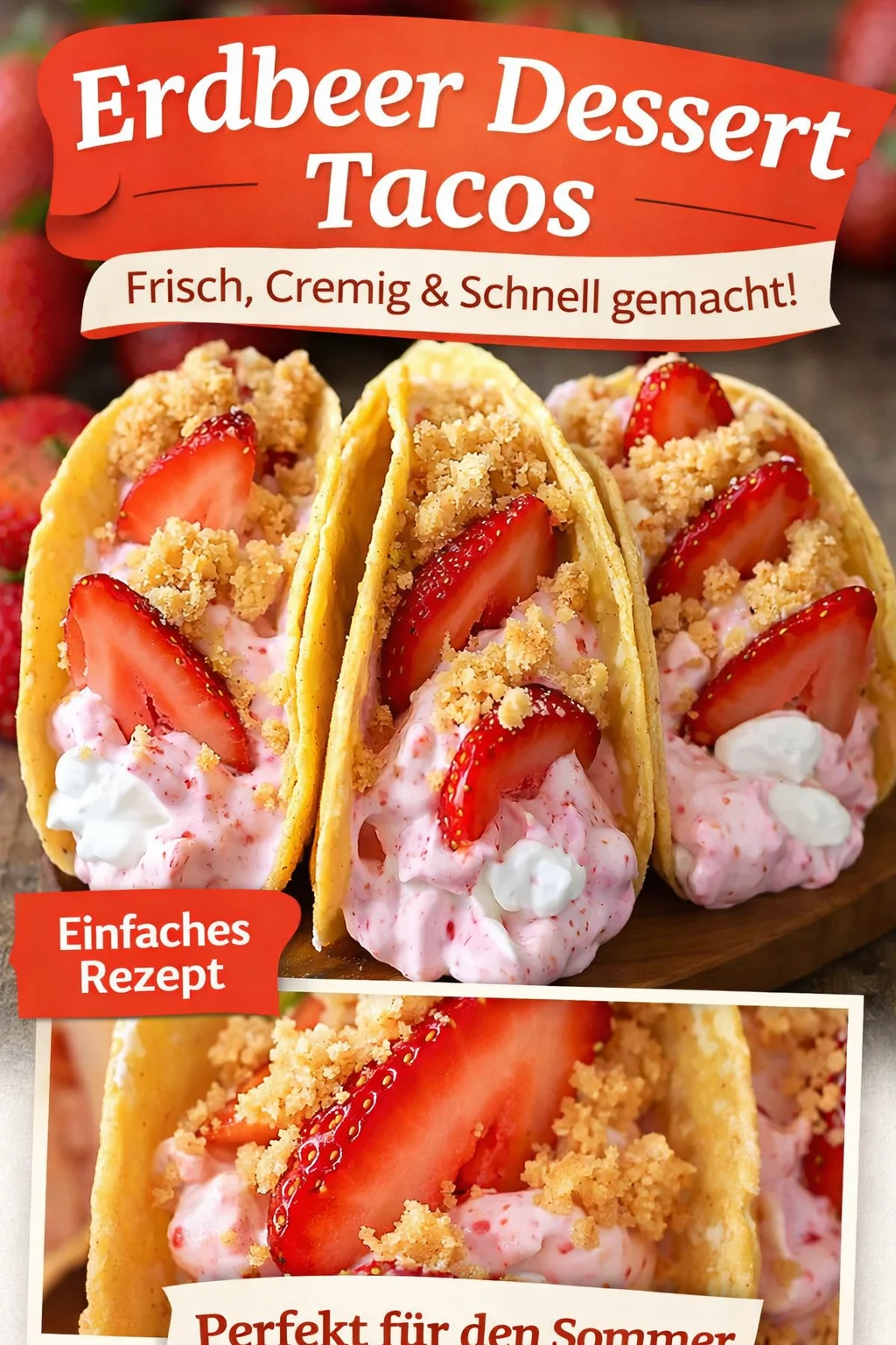 Erdbeer Tacos: Die süße Alternative zu Kuchen für jede Gelegenheit Erdbeer Tacos: Die süße Alternative zu Kuchen für jede Gelegenheit - Suchst du nach einem süßen, kreativen Dessert? Probiere die leckeren Erdbeer Tacos! Diese Kombination aus saftigen Erdbeeren, cremiger Sahne und knusprigen Keksen ist die perfekte süße Versuchung. Ideal für Feiern oder als Snack zwischendurch. Lass deiner Kreativität freien Lauf und dekoriere sie nach deinem Geschmack! Mache jetzt deine eigenen Erdbeer Tacos. #ErdbeerTacos #Dessertliebe #Süßspeisen