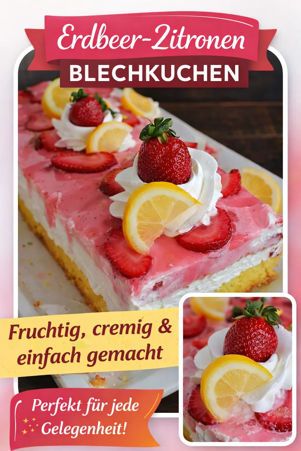 Erfrischender Frischkäsekuchen mit Erdbeeren und Zitronen – Einfach & Lecker - Lust auf einen leichten, cremigen Frischkäsekuchen, der nach Sommer schmeckt? In nur wenigen Schritten bereitest du diese köstliche Torte mit Erdbeeren und Zitrone zu. Perfekt für Familienfeiern oder als erfrischender Nachtisch an warmen Tagen. Probiere es aus und überrasche deine Gäste mit diesem unkomplizierten Rezept! Teile deine Ergebnisse! #Kuchen #Erdbeeren #Sommersnack