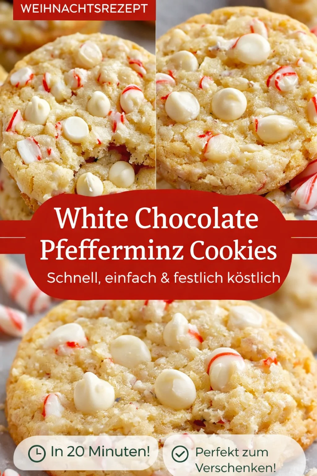 Festliche Weihnachtsplätzchen mit weißer Schokolade und Pfefferminz - Verleihe deiner Weihnachtsbäckerei den ultimativen Zauber mit diesen köstlichen Plätzchen! Die Kombination aus heller Schokolade und frischer Pfefferminz sorgt für einen festlichen Genuss, den du nicht missen möchtest. Lass die Festtage bei dir durch den unwiderstehlichen Duft frisch gebackener Kekse beginnen. Probiere jetzt das Rezept und überrasche deine Lieben! #Weihnachtsplätzchen #Plätzchen #Backen