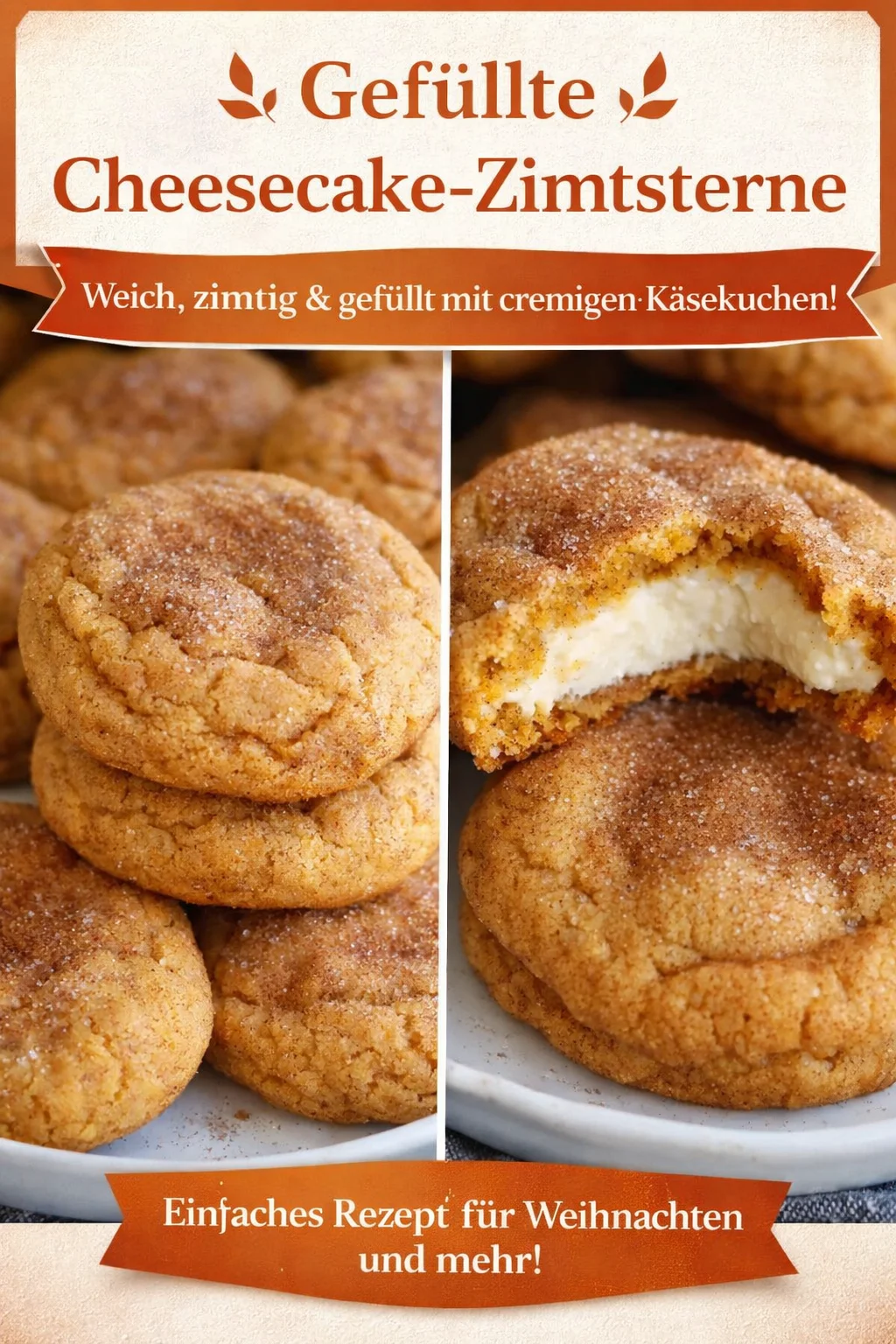 Herbstliche Kürbis Kekse mit köstlicher Käsekuchen Füllung - Wenn die Blätter fallen, gibt es nichts besseres als den Duft von frisch gebackenen Kürbis Keksen! Diese Kekse mit einer cremigen Käsekuchenfüllung sind das perfekte Highlight für jeden Herbst-Nachmittag. Hol dir die Rezeptanleitung und überrasche deine Familie und Freunde mit diesem köstlichen Genuss! Probiere sie jetzt aus! #KürbisKekse #Herbstrezepte #Backen