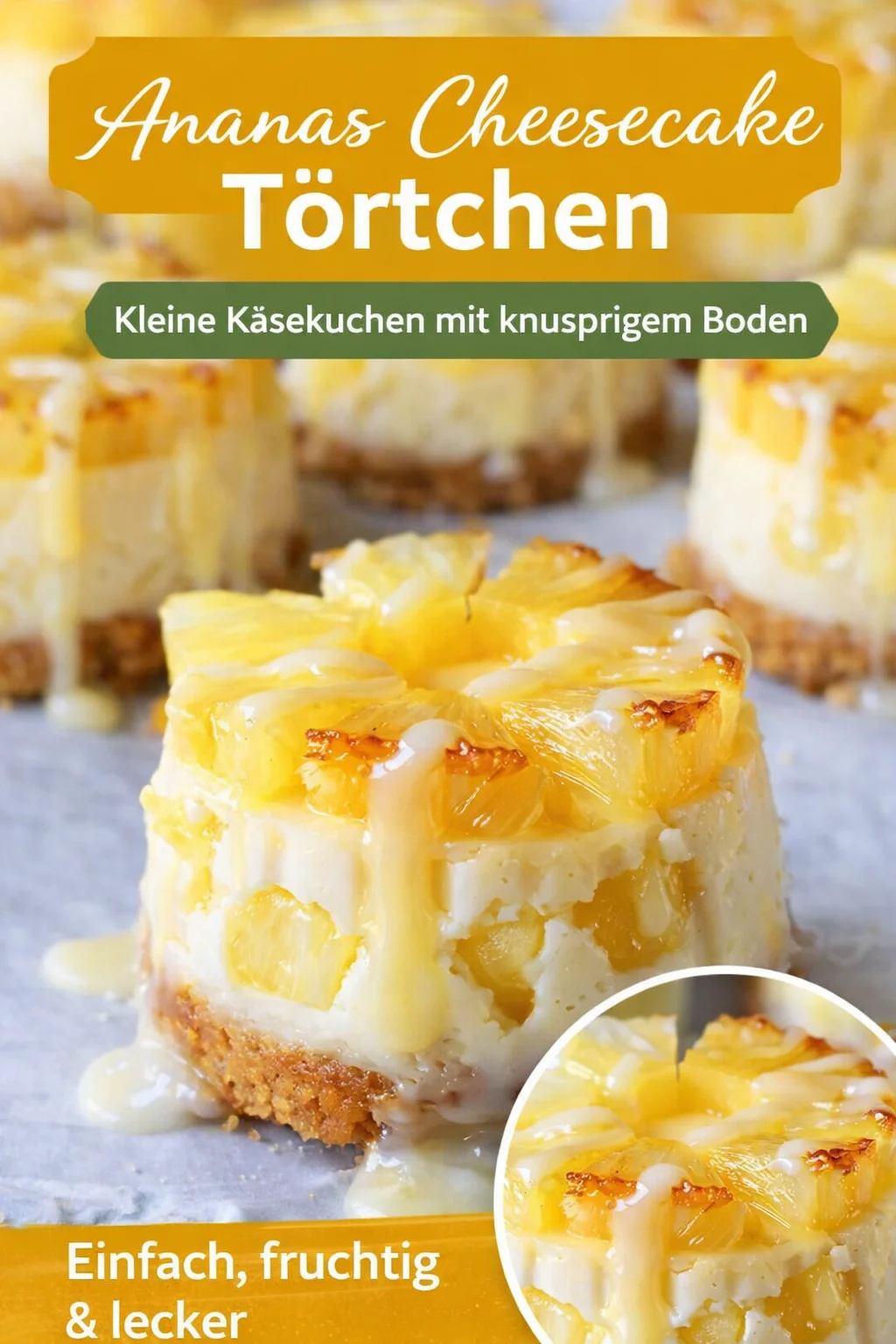 Köstliche Mini Ananas Käsekuchen für den perfekten Genuss - Hast du Lust auf einen leckeren Snack ohne den Aufwand eines großen Kuchens? Diese Mini Ananas Käsekuchen sind die ideale Lösung! Einfach und schnell hergestellt, bieten sie den cremigen Geschmack eines klassischen Käsekuchens in einer praktischen Portion. Perfekt für Feiern oder als süßer Snack. Probiere dieses Rezept jetzt aus und teile deine Ergebnisse! #Käsekuchen #MiniKuchen #Backen