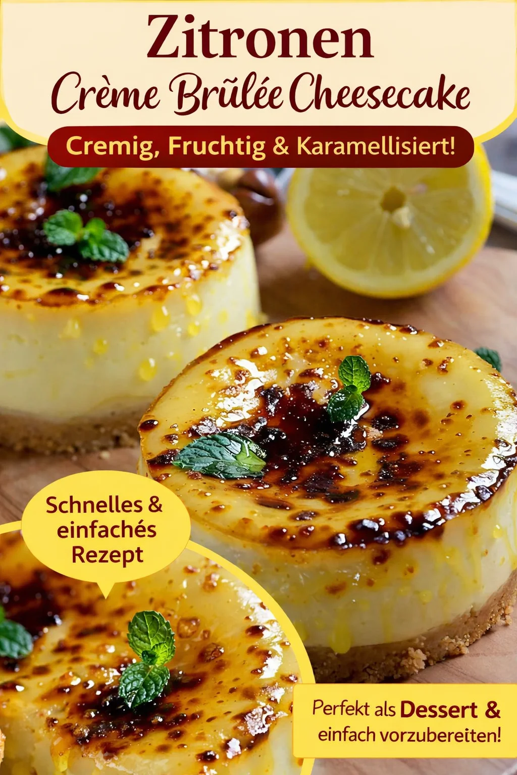Mini Käsekuchen Rezept: Schnelle, cremige Leckerei für zwischendurch - Hast du Lust auf etwas Süßes, aber nicht auf einen ganzen Kuchen? Unsere kleinen Zitronenkäsekuchen sind die perfekte Lösung! Cremig, frisch und mit einem knusprigen Brûlée-Topping. Ideal für einen schnellen Genuss oder als Dessert für Gäste! Probiere es aus und bereite dir diesen Traum in Mini-Format zu. Klicke für das Rezept! #Käsekuchen #DessertRezept #Süßspeisen