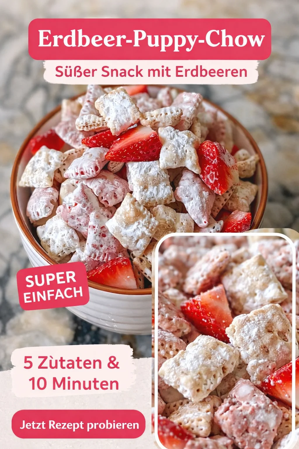 Schneller Erdbeer Snack: Knusprig & Süß für jeden Anlass - Lust auf einen schnellen und leckeren Snack? Dieser Erdbeer Snack ist der perfekte Genuss für zwischendurch! Mit knusprigem Reis Chex Müsli, süßer weißer Schokolade und frischen Erdbeeren zauberst du im Handumdrehen eine süße Überraschung. Perfekt für Partys oder einfach zum Naschen! Probiere es jetzt aus und lass dich von diesem Rezept begeistern. #ErdbeerSnack #SchnelleRezepte #LeckereSnacks