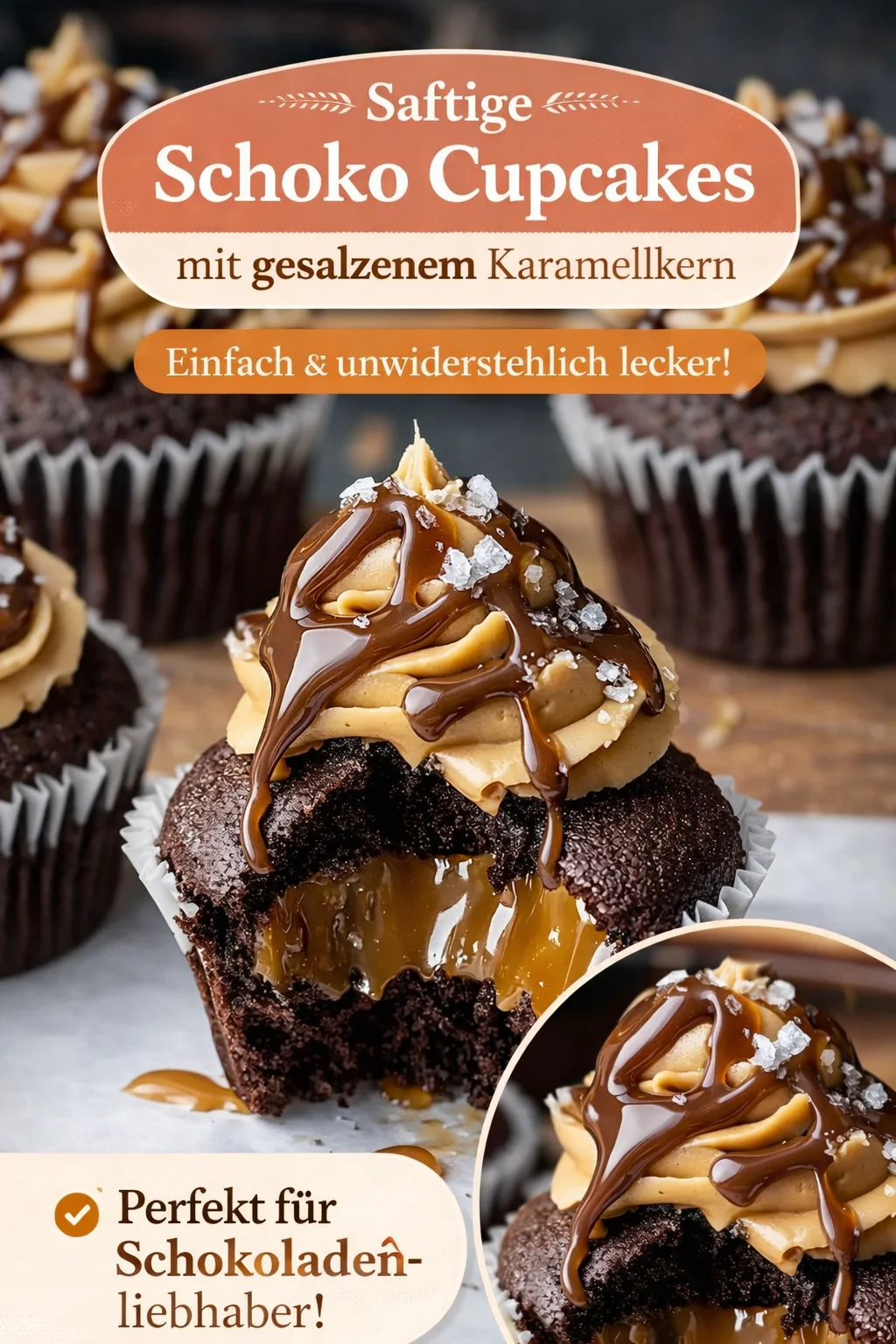 Schokoladige Cupcakes mit gesalzenem Karamell und Erdnussbutter-Topping - Bist du bereit für das perfekte Dessert? Diese köstlichen Schoko Cupcakes mit gesalzenem Karamell und Erdnussbutter-Frosting werden dich begeistern! Lerne, wie du diese unwiderstehlichen Leckereien zubereitest, die garantiert ein Hit auf deiner nächsten Feier sind. Lass dich von der Kombination aus süß und salzig verzaubern! Probiere das Rezept noch heute aus! #SchokoCupcakes #Backen #Karamell