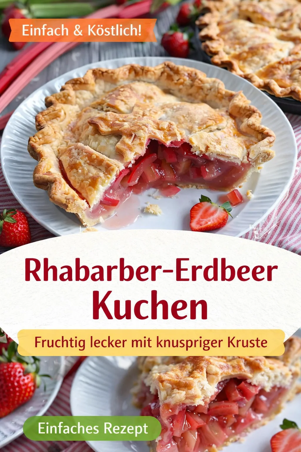 Unvergesslicher Erdbeer-Rhabarber Kuchen für den perfekten Frühlingsgenuss - Lust auf einen klassischen Frühlingskuchen? Probier unseren Erdbeer-Rhabarber Kuchen! Diese köstliche Kombination aus süßen Erdbeeren und herben Rhabarber macht jeden Bissen zu einem Genuss. Perfekt für die Frühlings- und Sommermonate! Lass dich inspirieren und backe jetzt diesen unwiderstehlichen Kuchen. Willst du mehr leckere Rezepte? Folge uns für weitere Köstlichkeiten! #ErdbeerRhabarberKuchen #FrühlingRezepte #Kuchenliebe
