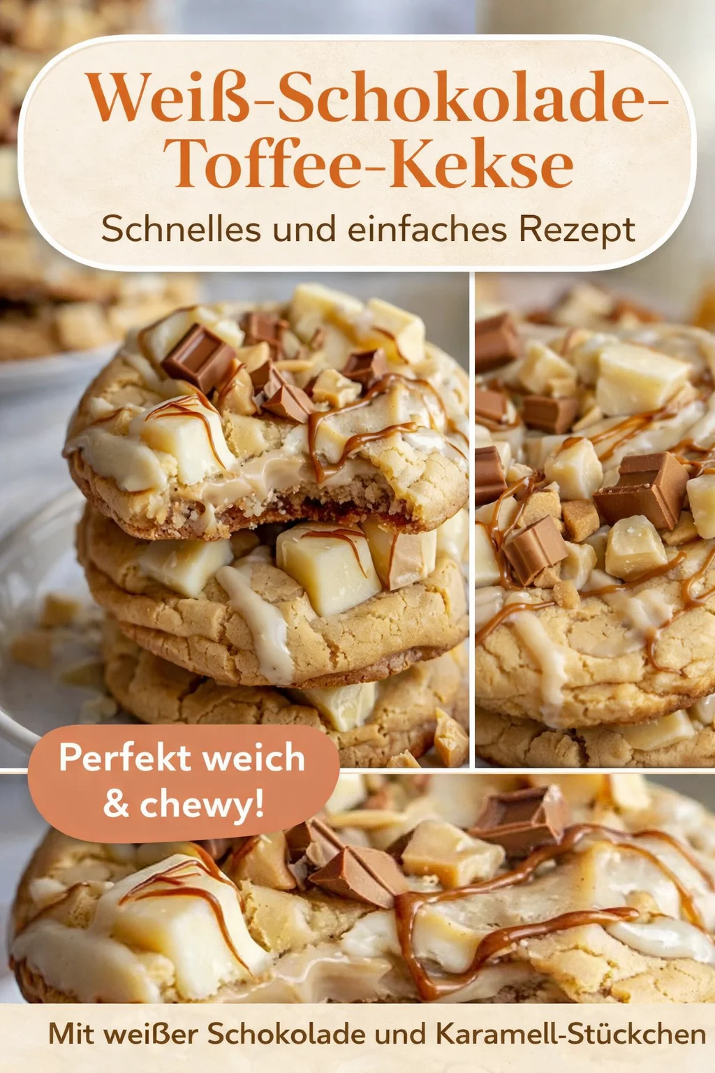 Unwiderstehliche Karamell Kekse mit weißer Schokolade backen - Hast du Lust auf eine süße Versuchung, die deine Geschmacksknospen verzaubert? Diese Karamell Kekse mit weißer Schokolade sind nicht nur lecker, sondern auch einfach zuzubereiten! Perfekt für jedes Dessert oder als Snack für zwischendurch. Probiere dieses Rezept aus und teile deine Kreationen mit uns! #KaramellKekse #LeckereRezepte #BackenLeichtGemacht