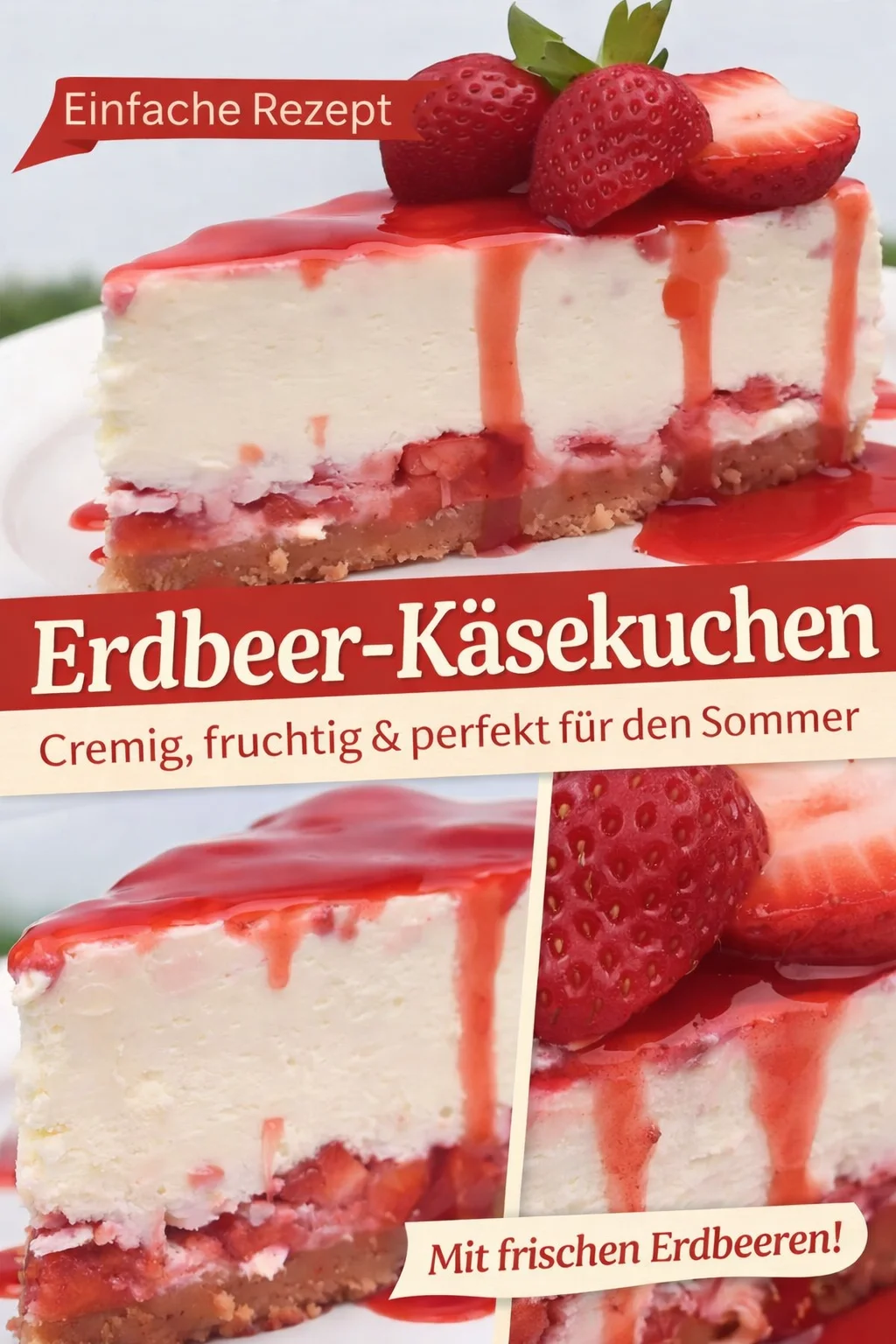 Verführerischer Erdbeer Käsekuchen – Deine neue Lieblingssüßspeise! - Entdecke das Rezept für meinen liebsten Erdbeer Käsekuchen! Dieser cremige Traum aus Frischkäse, süßen Erdbeeren und einem knusprigen Boden wird deine Gäste begeistern. Perfekt für jeden Anlass! Probiere es aus und teile das Ergebnis mit deinen Freunden! #Käsekuchen #Erdbeerliebe #Backen