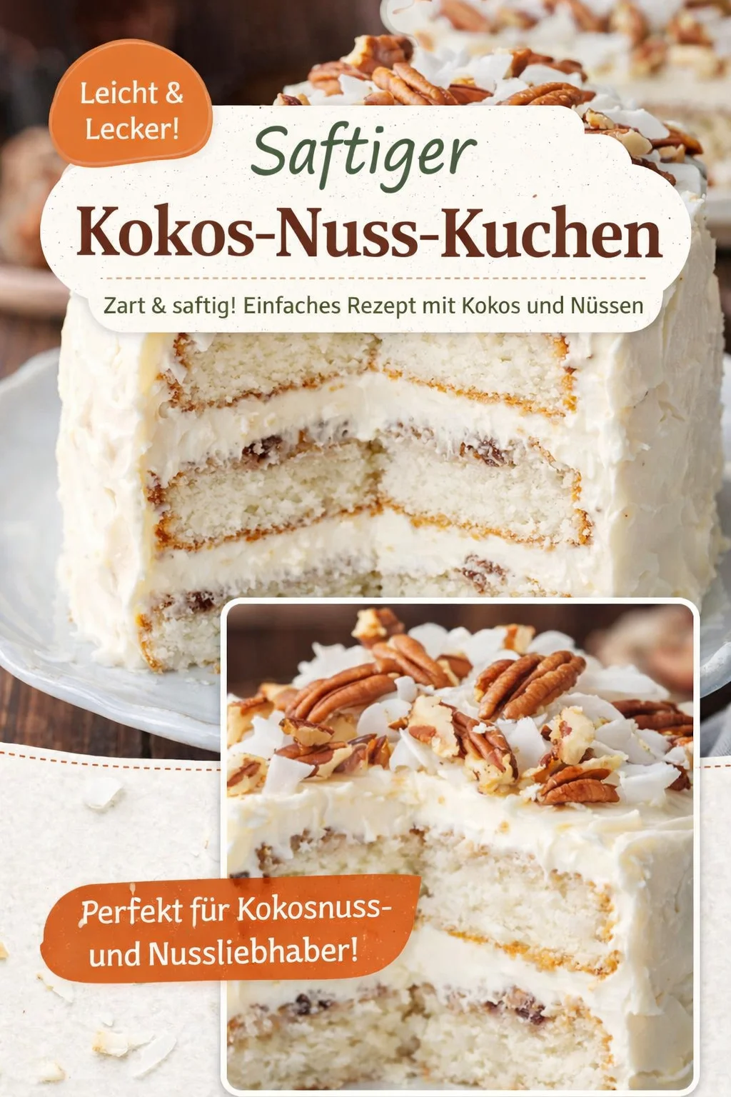 Verwöhne deinen Gaumen mit weißem Schokoladenkuchen und Kokos-Pekan-Füllung - Entdecke unser unwiderstehliches Rezept für einen luftigen weißen Schokoladenkuchen mit einer köstlichen Kokos-Pekan-Füllung. Perfekt für Naschkatzen, die etwas Süßes und Leichtes suchen! Probiere es aus und beeindrucke Familie und Freunde mit diesem traumhaften Dessert. Lass dir diese Leckerei nicht entgehen und speichere das Rezept für dein nächstes Backabenteuer! #Schokoladenkuchen #Dessert #Backen