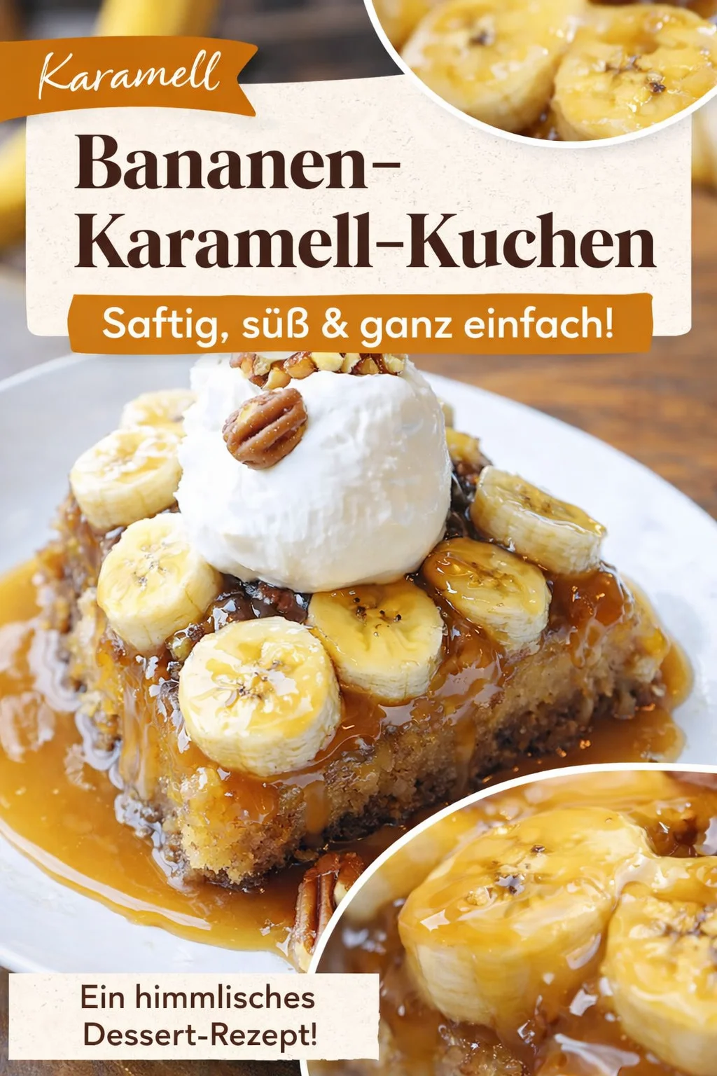 Verzaubere deine Gäste mit einem Karamell Bananen Kuchen - Suchst du nach einem süßen Highlight für deinen nächsten Kaffeeklatsch? Dieser Karamell Bananen Kuchen ist nicht nur einfach zuzubereiten, sondern sieht auch beeindruckend aus! Perfekt mit einer Kugel Vanilleeis oder Sahne serviert, ist es der ideale Genuss. Probiere jetzt dieses Rezept und teile es mit deinen Freunden! #KaramellBananenKuchen #Süßspeisen #DessertLiebhaber