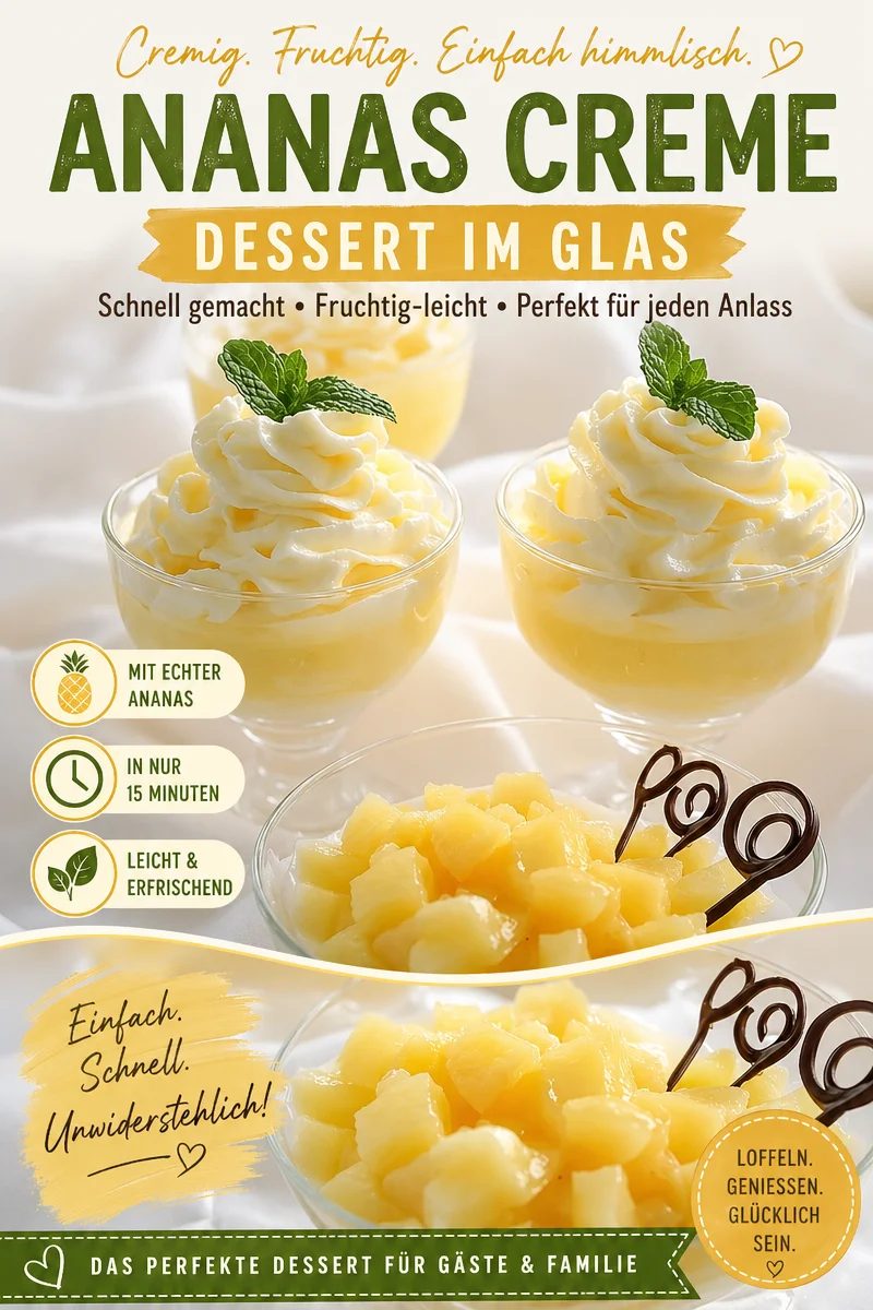 Ananascreme: Ein Löffel Sommer auf der Zunge - Entdecke das Rezept für die cremige Ananascreme, die Erinnerungen an sonnige Tage weckt. Mit einfachen Zutaten zauberst du ein himmlisches Dessert, das im Handumdrehen gefertigt ist. Perfekt für Familienfeiern oder einfach zum Genießen. Probiere es aus und bringe ein Stück Sommer auf deinen Teller! #Ananascreme #Süßspeisen #DessertIdeen