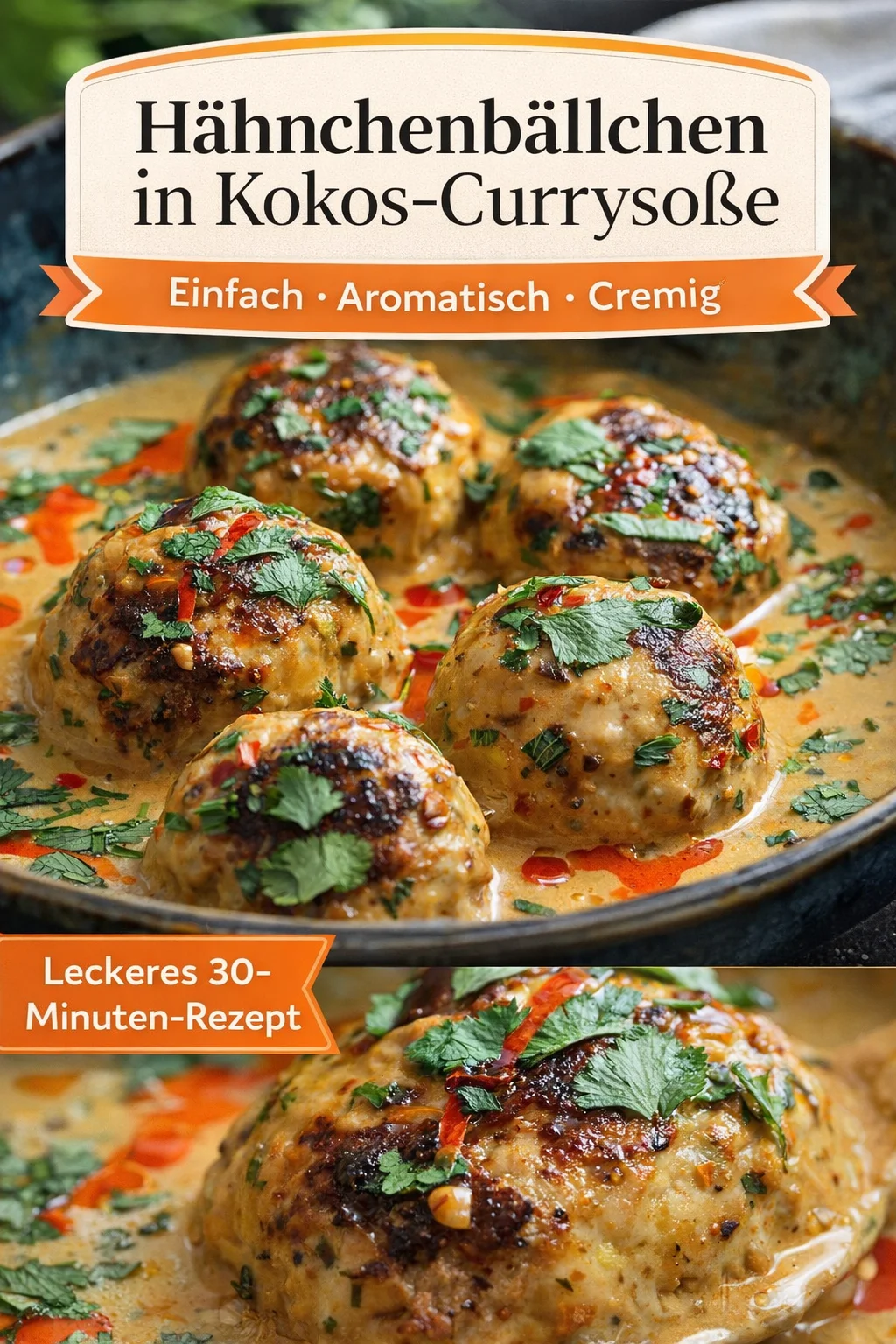 Cremige Hähnchenbällchen in Thai Curry – Schnell und Lecker! - Lust auf ein schnelles, aber köstliches Gericht? Diese Hähnchenbällchen in cremiger Thai-Curry-Sauce sind genau das Richtige für dich! Starte jetzt und genieße einen raschen Kochgenuss, der all deine Geschmacksknospen verwöhnt! Probiere es aus und teile das Rezept mit Freunden. #Hähnchenbällchen #ThaiCurry #SchnelleRezepte